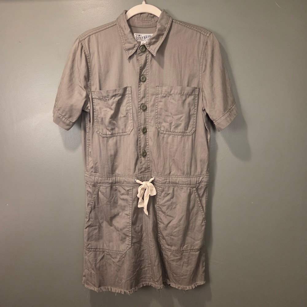 Lucky Brand Women's Utility Button Up Dress Size S Army Green Drawstring Waist
